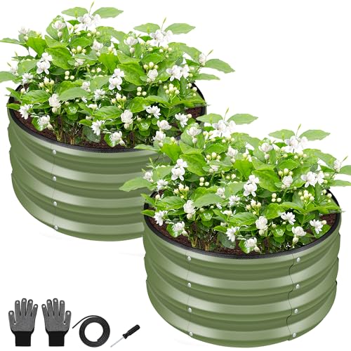ZXZYHFTY Raised Garden Bed, 0.6 mm Galvanized Steel Round Planter Box with Open Bottom, Green, 2 x 2 x 1 FT, 2 Pack - Image 1