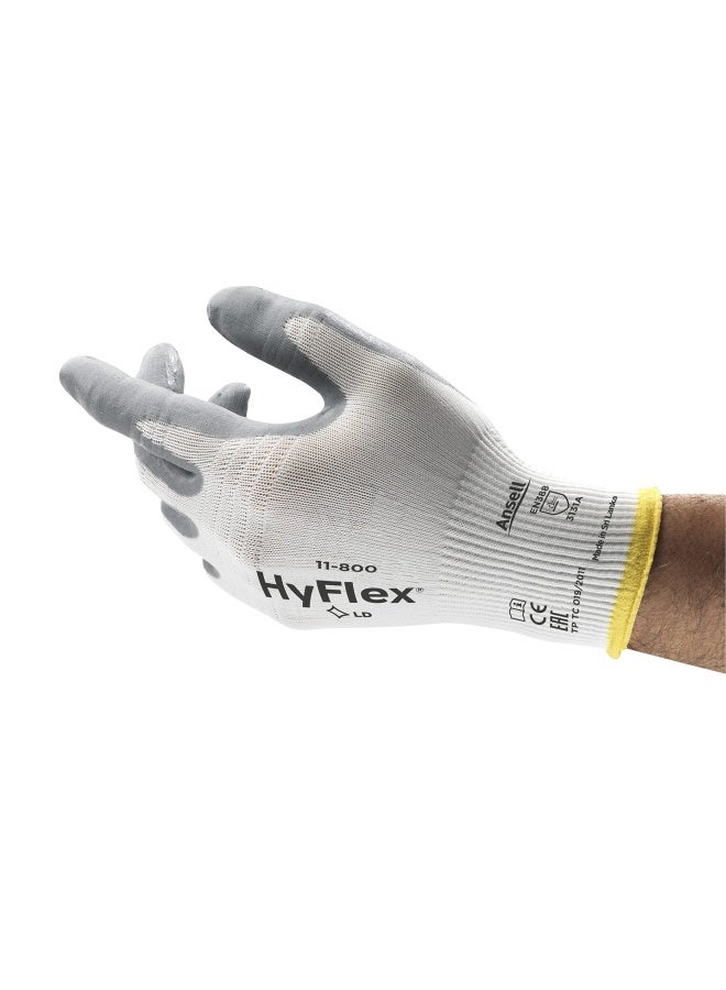 HyFlex Ansell HyFlex 11-800 Nylon Glove, Gray Foam Nitrile Coating, Knit Wrist Cuff, Large, Size 9 (Pack of 12) - Image 1