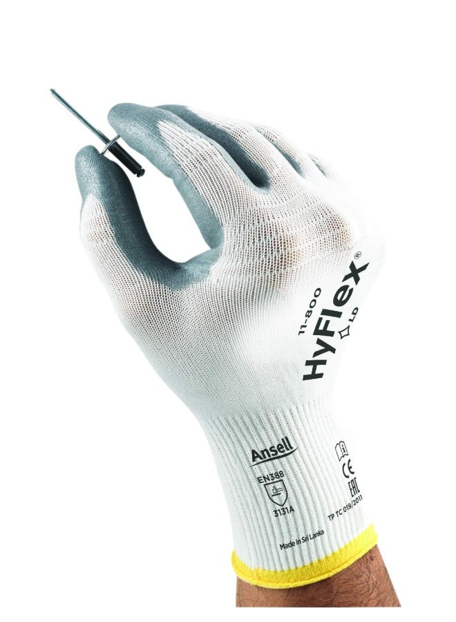 HyFlex Ansell HyFlex 11-800 Nylon Glove, Gray Foam Nitrile Coating, Knit Wrist Cuff, Large, Size 9 (Pack of 12) - Image 3