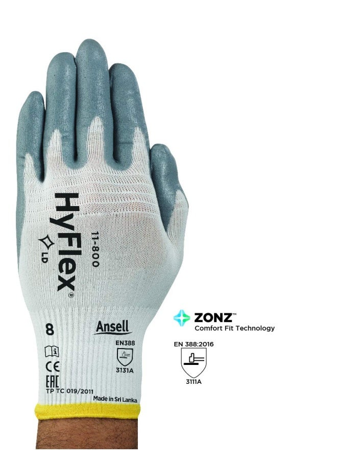 HyFlex Ansell HyFlex 11-800 Nylon Glove, Gray Foam Nitrile Coating, Knit Wrist Cuff, Large, Size 9 (Pack of 12) - Image 4