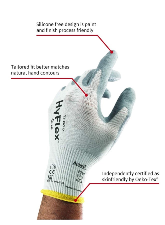 HyFlex Ansell HyFlex 11-800 Nylon Glove, Gray Foam Nitrile Coating, Knit Wrist Cuff, Large, Size 9 (Pack of 12) - Image 2