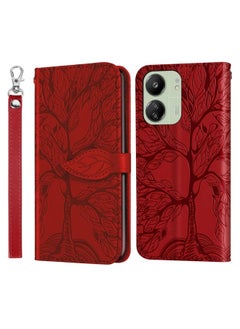 HuHa Case Cover For Xiaomi Redmi 13C 4G / 5G Life Tree Embossing Pattern Leather Phone Case Red 