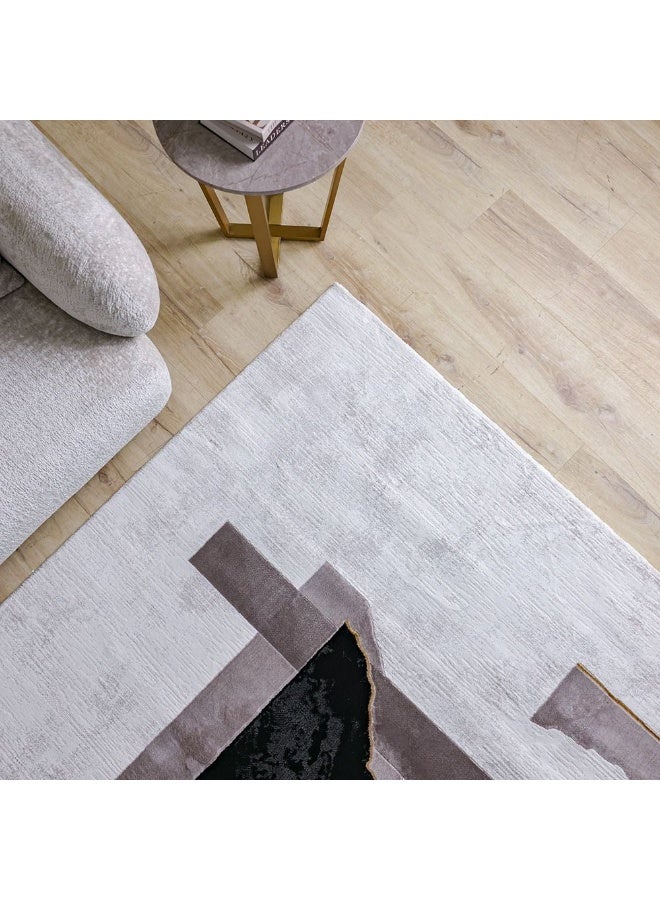 DANUBE HOME Galeria Lux Modern Rug | Washable Modern Rugs Style | Polypropylene + Polyester Area Rug Floor Covering | Indoor Carpet For Living Room Dining Bedroom 240x340cm-Grey White-231300472295 - Image 1