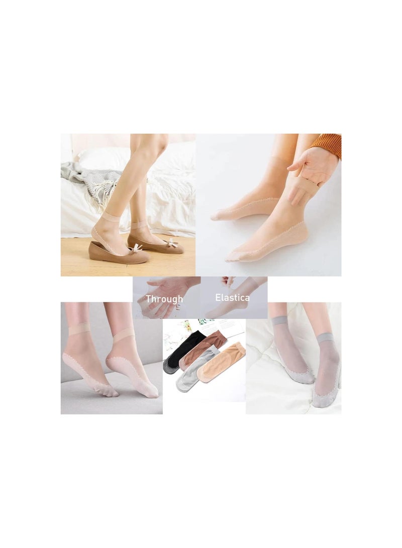Silky Anti-Slip Cotton Socks 5 Pairs Sheer Sock Ankle High Nylons Women Transparent Breathable Reinforced Toe