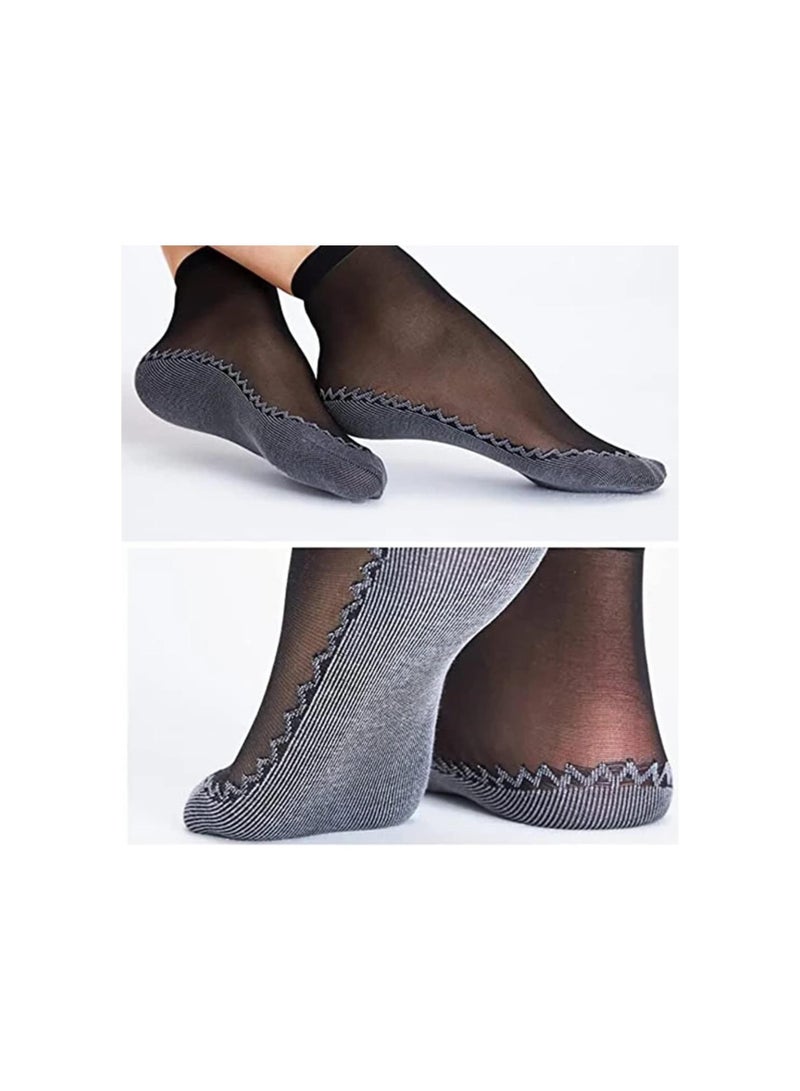 Silky Anti-Slip Cotton Socks 5 Pairs Sheer Sock Ankle High Nylons Women Transparent Breathable Reinforced Toe