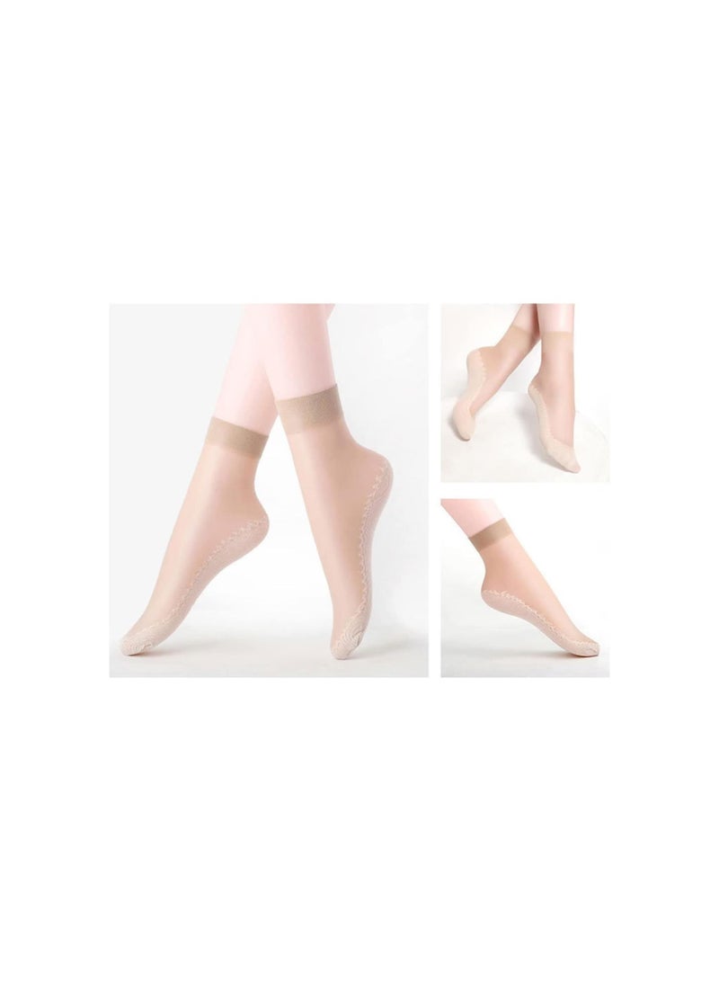 Silky Anti-Slip Cotton Socks 5 Pairs Sheer Sock Ankle High Nylons Women Transparent Breathable Reinforced Toe
