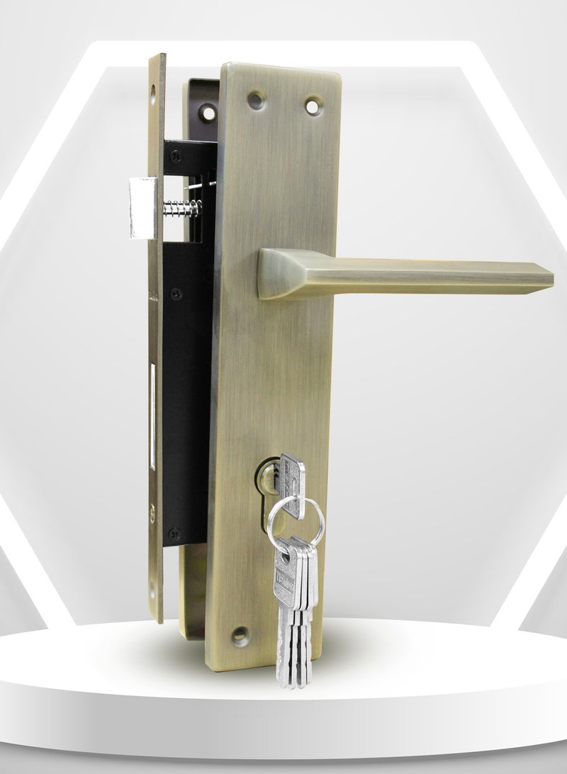 Door Handle Lock Set - Aluminum Handle with Lock Body, Cylinder, and 5 Computer Keys with Mounting Screws, TP-7005 Set (MAB) - Image 1