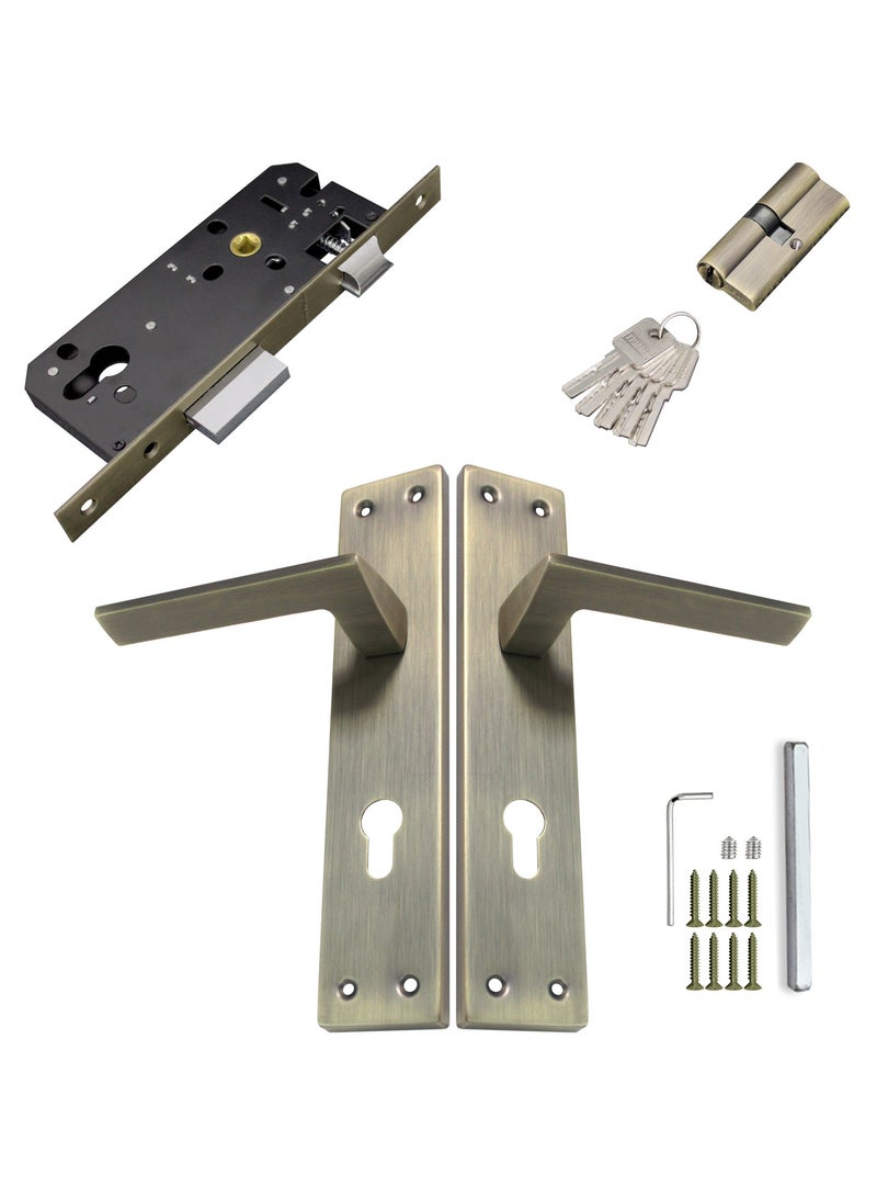 Door Handle Lock Set - Aluminum Handle with Lock Body, Cylinder, and 5 Computer Keys with Mounting Screws, TP-7005 Set (MAB) - Image 3