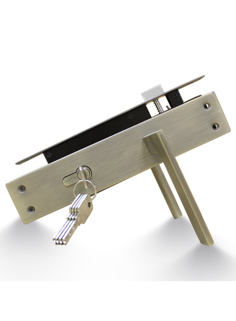 Door Handle Lock Set - Aluminum Handle with Lock Body, Cylinder, and 5 Computer Keys with Mounting Screws, TP-7005 Set (MAB) - Image 2