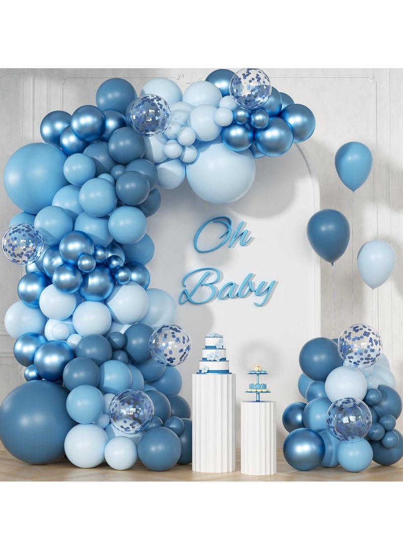 147 قطعة بالون الازرق قوس اكليلا من الزهور مجموعة ، الأزرق أحجام مختلفة ، مع لائحة زرقاء خفيفة زرقاء معدنية زرقاء متعددة الالوان بالون قصاصات الورق ، وتستخدم لحفل زفاف عيد ميلاد المحيط العروس دش الطفل الاولاد دش الديكور - Image 1