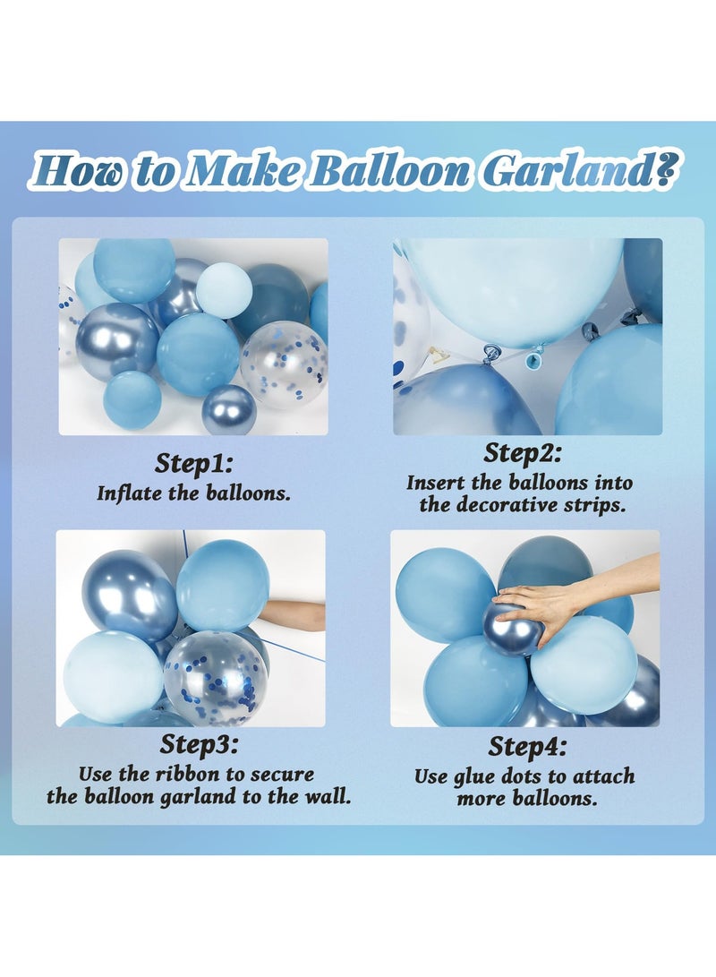 147 قطعة بالون الازرق قوس اكليلا من الزهور مجموعة ، الأزرق أحجام مختلفة ، مع لائحة زرقاء خفيفة زرقاء معدنية زرقاء متعددة الالوان بالون قصاصات الورق ، وتستخدم لحفل زفاف عيد ميلاد المحيط العروس دش الطفل الاولاد دش الديكور - Image 3