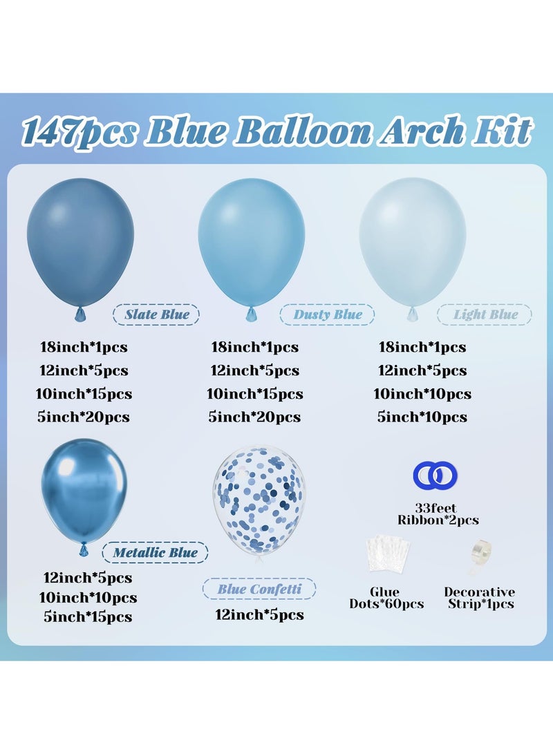 147 قطعة بالون الازرق قوس اكليلا من الزهور مجموعة ، الأزرق أحجام مختلفة ، مع لائحة زرقاء خفيفة زرقاء معدنية زرقاء متعددة الالوان بالون قصاصات الورق ، وتستخدم لحفل زفاف عيد ميلاد المحيط العروس دش الطفل الاولاد دش الديكور - Image 2