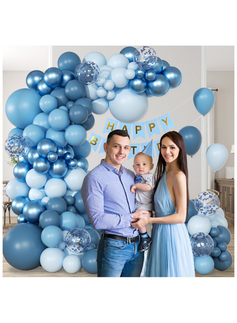 147 قطعة بالون الازرق قوس اكليلا من الزهور مجموعة ، الأزرق أحجام مختلفة ، مع لائحة زرقاء خفيفة زرقاء معدنية زرقاء متعددة الالوان بالون قصاصات الورق ، وتستخدم لحفل زفاف عيد ميلاد المحيط العروس دش الطفل الاولاد دش الديكور - Image 4