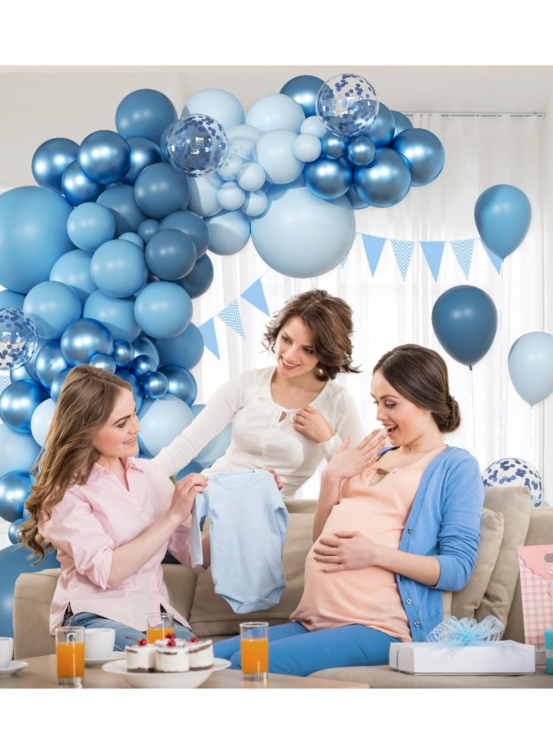 147 قطعة بالون الازرق قوس اكليلا من الزهور مجموعة ، الأزرق أحجام مختلفة ، مع لائحة زرقاء خفيفة زرقاء معدنية زرقاء متعددة الالوان بالون قصاصات الورق ، وتستخدم لحفل زفاف عيد ميلاد المحيط العروس دش الطفل الاولاد دش الديكور - Image 5