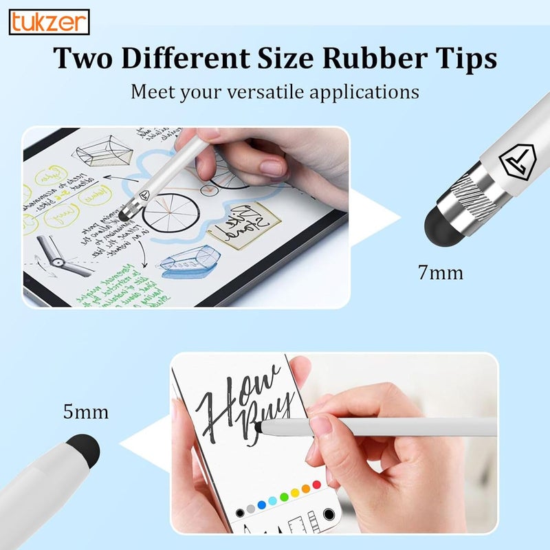 tuKZer 2in1 Tablet Stylus Pen with Soft Rubber Tip,Magnetic Aluminum Body,High Sensitivity & Precision Universal Capacitive Touchscreen Pen for iOS, Android,Smartphone,iPad,Pro,Air,iPhone-Pearl White - Image 2