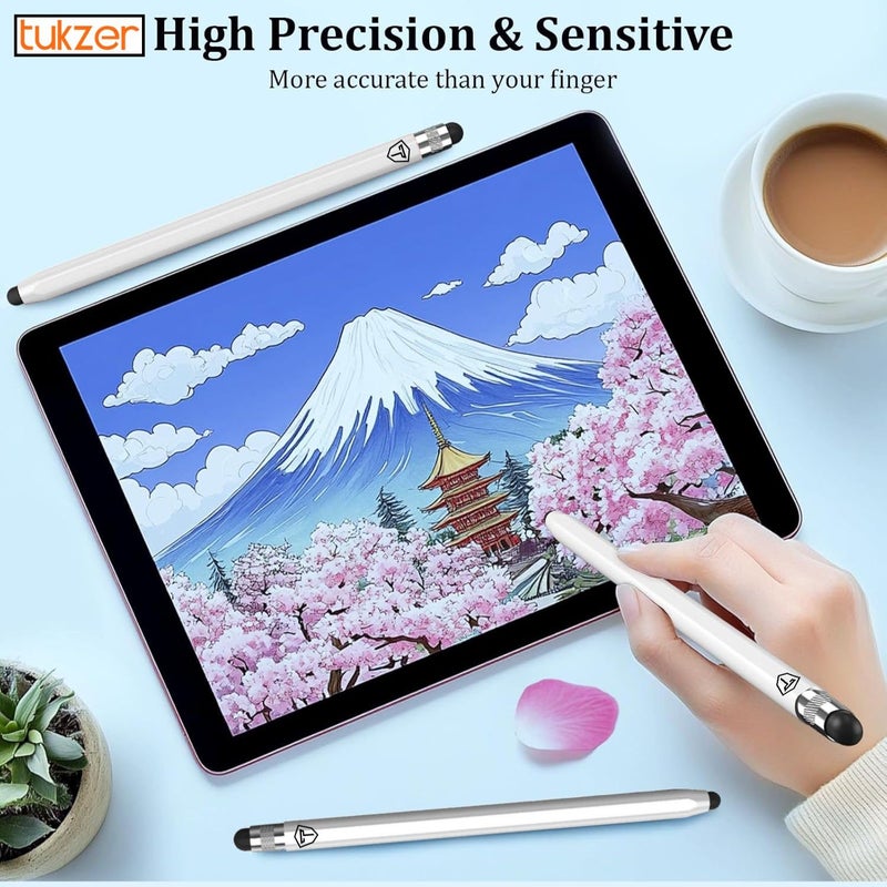 tuKZer 2in1 Tablet Stylus Pen with Soft Rubber Tip,Magnetic Aluminum Body,High Sensitivity & Precision Universal Capacitive Touchscreen Pen for iOS, Android,Smartphone,iPad,Pro,Air,iPhone-Pearl White - Image 5