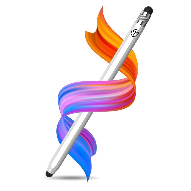 tuKZer 2in1 Tablet Stylus Pen with Soft Rubber Tip,Magnetic Aluminum Body,High Sensitivity & Precision Universal Capacitive Touchscreen Pen for iOS, Android,Smartphone,iPad,Pro,Air,iPhone-Pearl White - Image 1