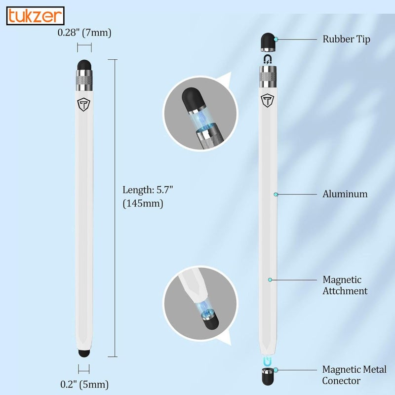 tuKZer 2in1 Tablet Stylus Pen with Soft Rubber Tip,Magnetic Aluminum Body,High Sensitivity & Precision Universal Capacitive Touchscreen Pen for iOS, Android,Smartphone,iPad,Pro,Air,iPhone-Pearl White - Image 4