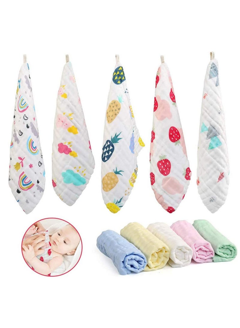 10 Pack Premium Muslin Baby Washcloths Soft Gentle Face Towels and Bibs for Newborn Infant Reusable Wipes Ideal for Sensitive Skin Care - Image 1