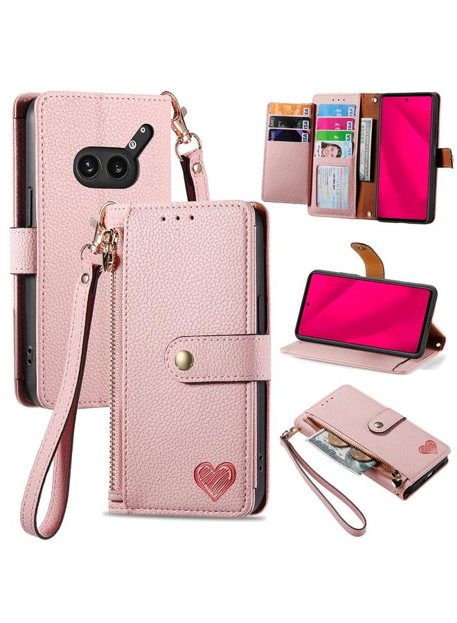 S-TOP Case For Nothing Phone 2a Plus Love Zipper Lanyard Leather Phone Case - Image 1