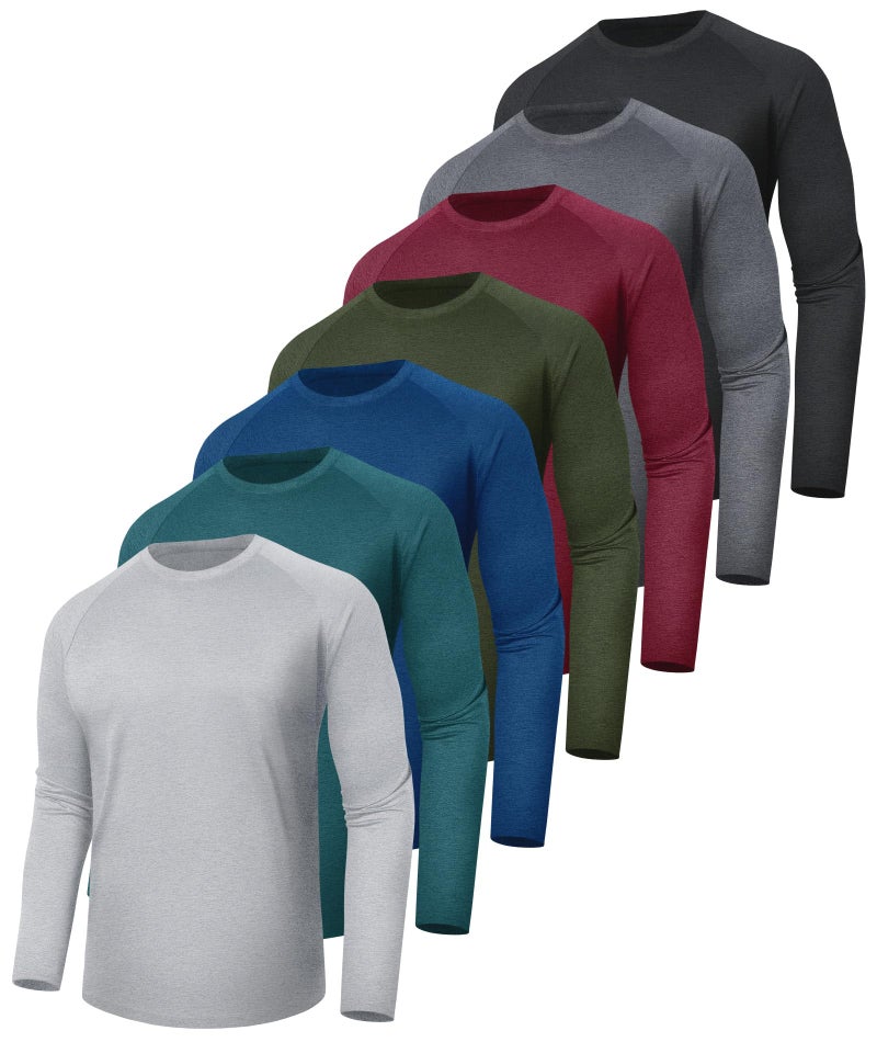 BOOJO 7 Pack Long Sleeve Shirts for Men - Quick Dry Moisture Wicking Sun Protection UV UPF T-Shirts for Fishing Workout Gym - Image 1