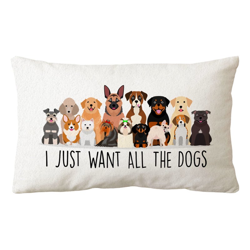 Sidhua Farmhouse Dog Themed Pillowcase Decoration for Home, I Just Want All The Dogs Throw Pillow Cover 12"x20", Dog Lover Mom Owners Gifts - Image 1