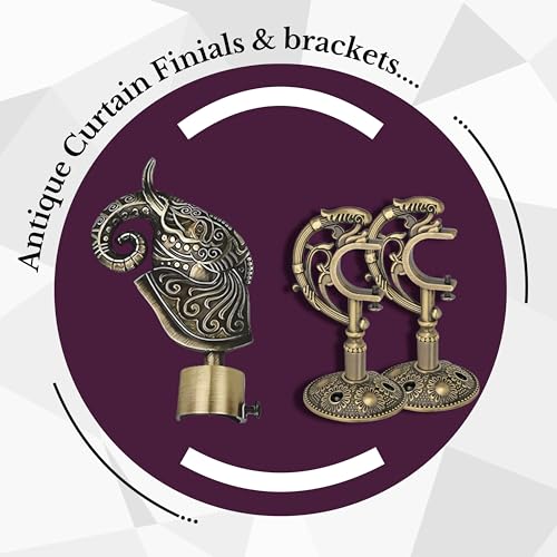 GLOXY ENTERPRISE GLOXY Aluminium Rajwada Elephant Shape Antique Curtain Brackets with Support 1 Inch Rod Pocket Finials Designer Window(4 Pair) - Stylish, Durable Window Decor Solution for Elegant Home Interiors - Image 2