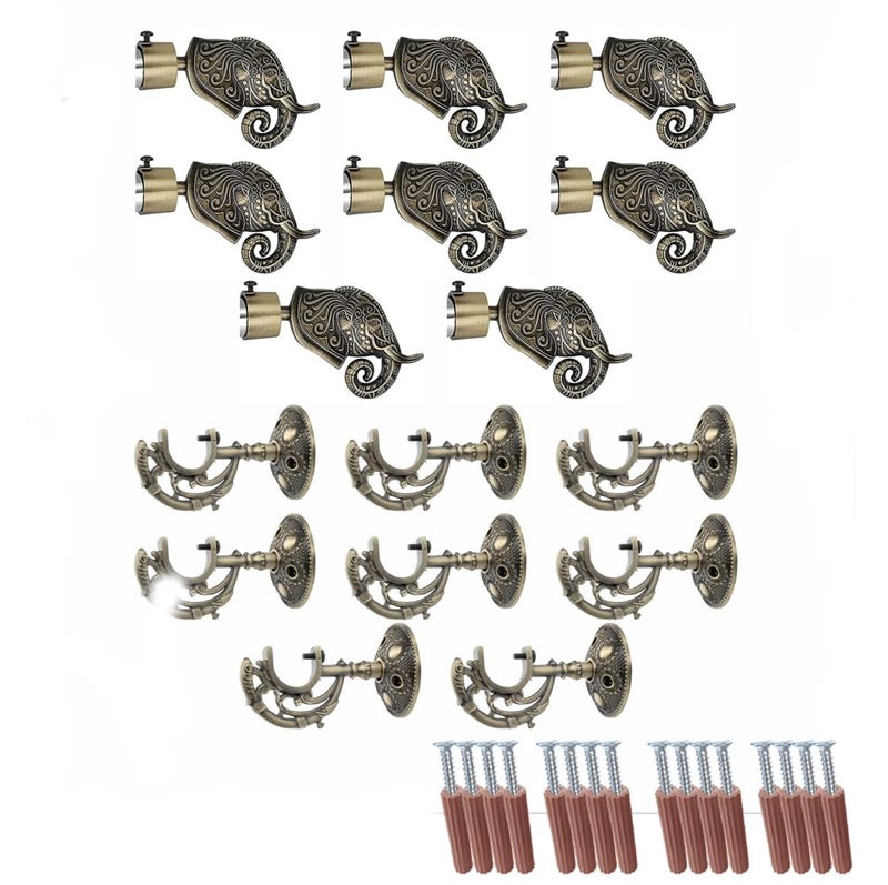 GLOXY ENTERPRISE GLOXY Aluminium Rajwada Elephant Shape Antique Curtain Brackets with Support 1 Inch Rod Pocket Finials Designer Window(4 Pair) - Stylish, Durable Window Decor Solution for Elegant Home Interiors - Image 1