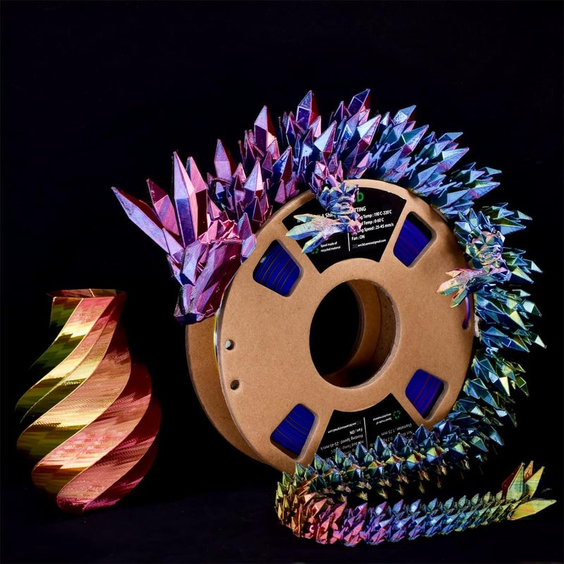 Protomont TECHNOLOGIES خيوط فيلامونت PLA الحريرية 1.75 مم، خيوط طابعة ثلاثية الأبعاد، خيوط حريرية لامعة 1.75 PLA، 1 كجم (2.2 رطل) / بكرة (أحمر ثلاثي أصفر أزرق) - Image 2