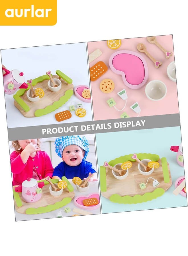 Aurlar 21 PCS Wooden Pink Afternoon Tea Toys Tray Set, Pretend Play Food Kitchen Accessories Educational Toys Gifts For Girls u0026 Boys Aged 36M+ - Image 5