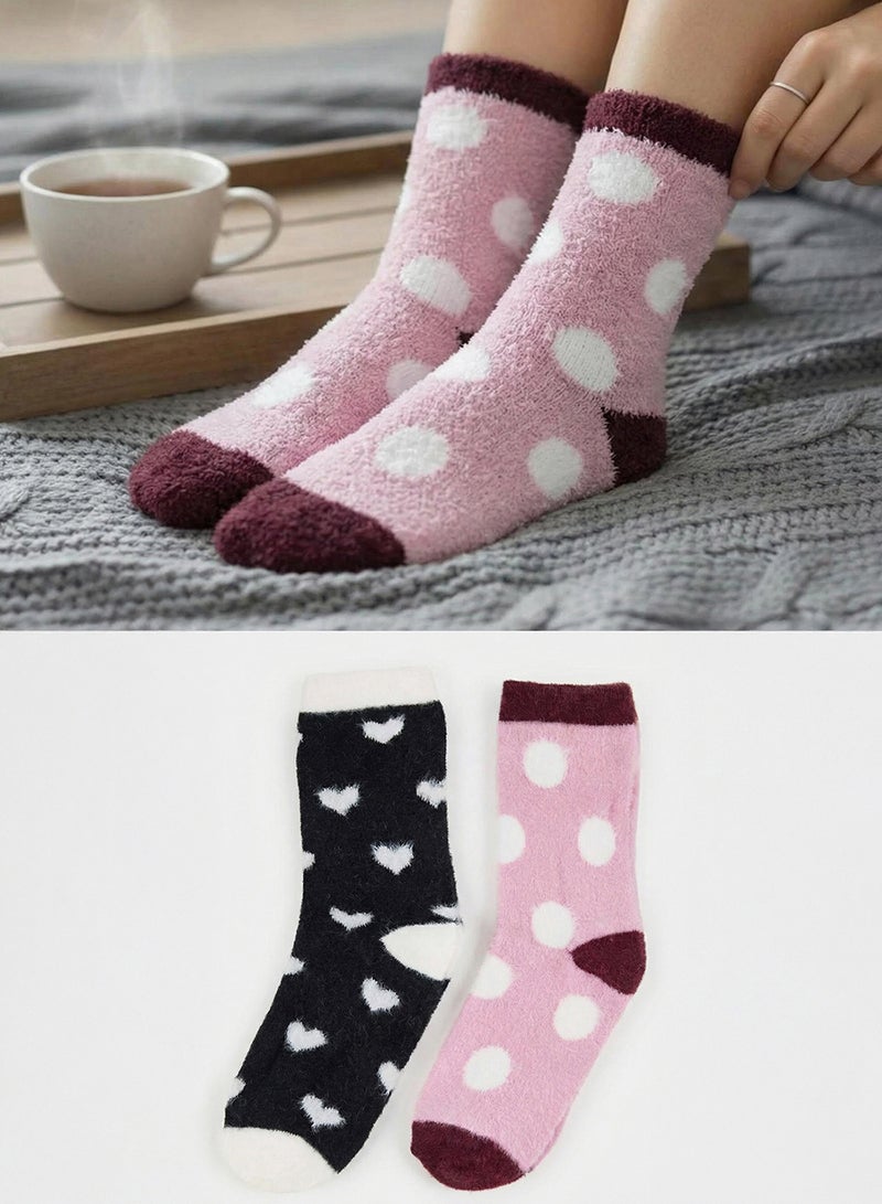 trendyol PinkMulticolor 2Piece Heart Towel Knitted Socks - Image 1