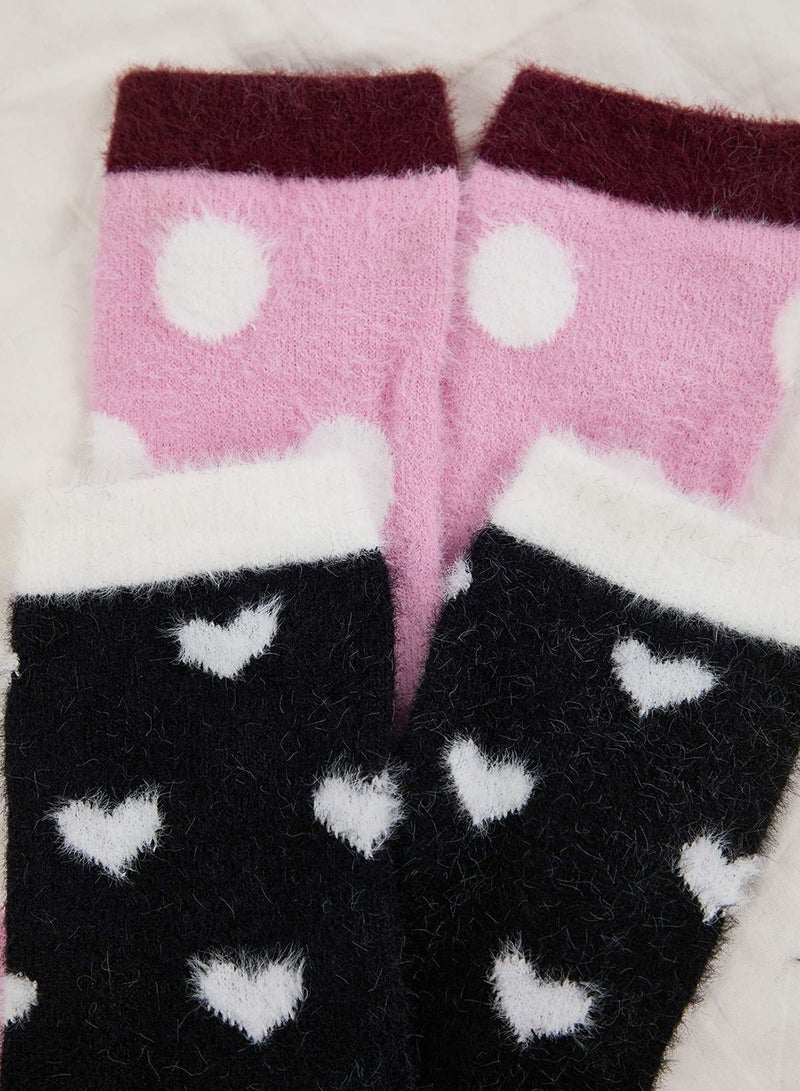 trendyol PinkMulticolor 2Piece Heart Towel Knitted Socks - Image 4