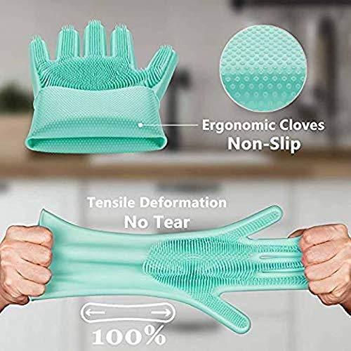 SEASPIRIT Silicone Scrubbing Gloves, Dish washing, Kitchen cleaning, Bathroom Cleaning, Car Cleaning, Pet Grooming gloves (Multicolor,Pack of 2) - Image 5