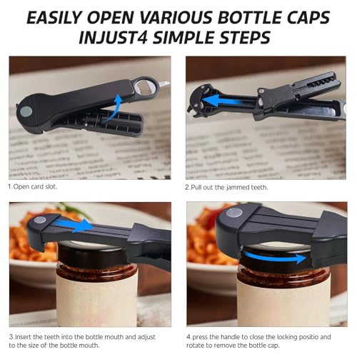 Banyaa 7 in 1 Jar Opener Bottle Opener and Wine Opener for Seniors with Arthritis, Weak Hands, Multi Retractable Magnetic Can Opener, Original Kitchen Lid Opener Tool (Black) - Image 4