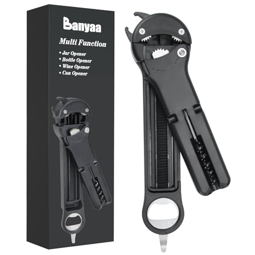 Banyaa 7 in 1 Jar Opener Bottle Opener and Wine Opener for Seniors with Arthritis, Weak Hands, Multi Retractable Magnetic Can Opener, Original Kitchen Lid Opener Tool (Black) - Image 1