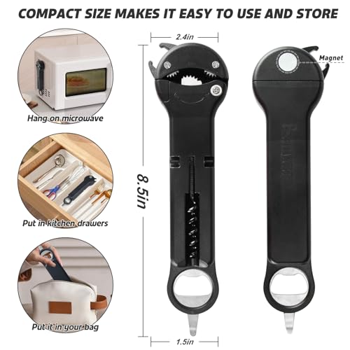 Banyaa 7 in 1 Jar Opener Bottle Opener and Wine Opener for Seniors with Arthritis, Weak Hands, Multi Retractable Magnetic Can Opener, Original Kitchen Lid Opener Tool (Black) - Image 5