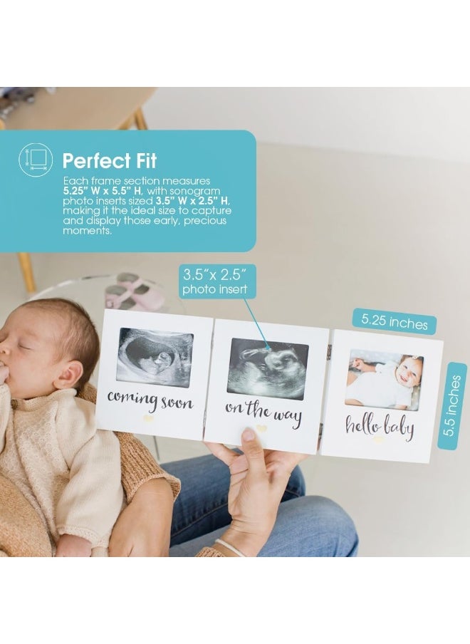 pearhead Pearhead Triple Sonogram Keepsake Photo Frame, Ultrasound Pregnancy to Newborn Picture Frame, Baby Nursery Décor, White  - Image 2