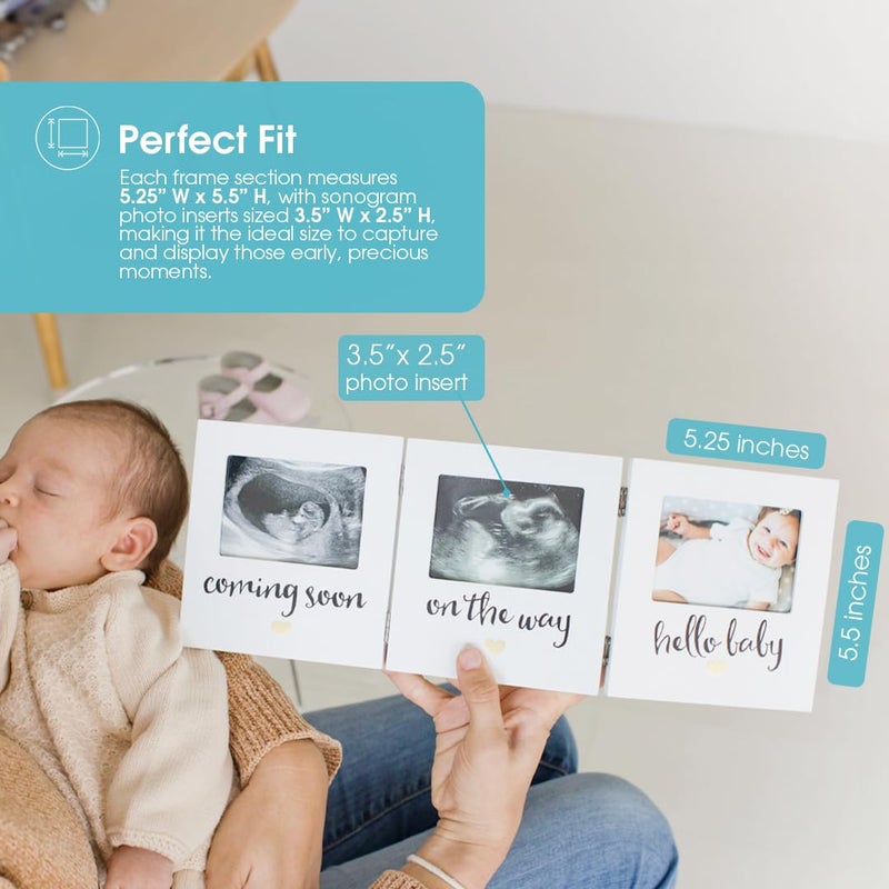 Pearhead Triple Sonogram Keepsake Photo Frame, Gender Neutral Ultrasound Keepsake, Ideal Pregnancy Gift For First Time Moms, Baby Shower and Nursery Decor, 3.5”x2.5” Photo Insert, White - Image 2