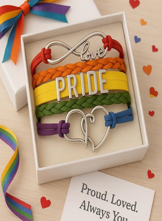 Infinity Collection - Gay Pride Charm Bracelet, LGBT Bracelet, Gay Pride Jewelry, Adjustable Bracelet for Women with Infinity Love Symbol and Hearts - Image 2