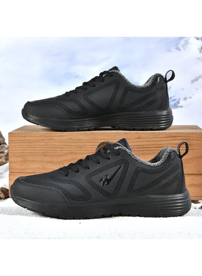 Double Star Winter Fleece-lined Warm Waterproof Shock-absorbing Lightweight Durable Running Shoes Size 38 Black - Image 4