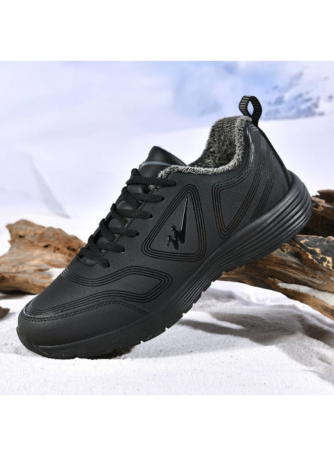 Double Star Winter Fleece-lined Warm Waterproof Shock-absorbing Lightweight Durable Running Shoes Size 38 Black - Image 2