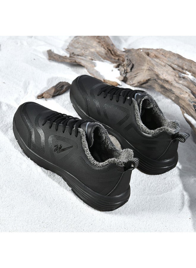 Double Star Winter Fleece-lined Warm Waterproof Shock-absorbing Lightweight Durable Running Shoes Size 38 Black - Image 3