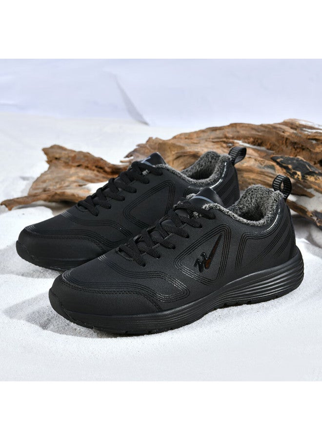 Double Star Winter Fleece-lined Warm Waterproof Shock-absorbing Lightweight Durable Running Shoes Size 38 Black - Image 1