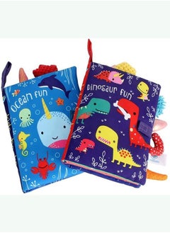 Y&D Soft Baby Crinkle Cloth Book for Dinosaur and Ocean Tail Early Education Toy (2 Packs)  - Image 1