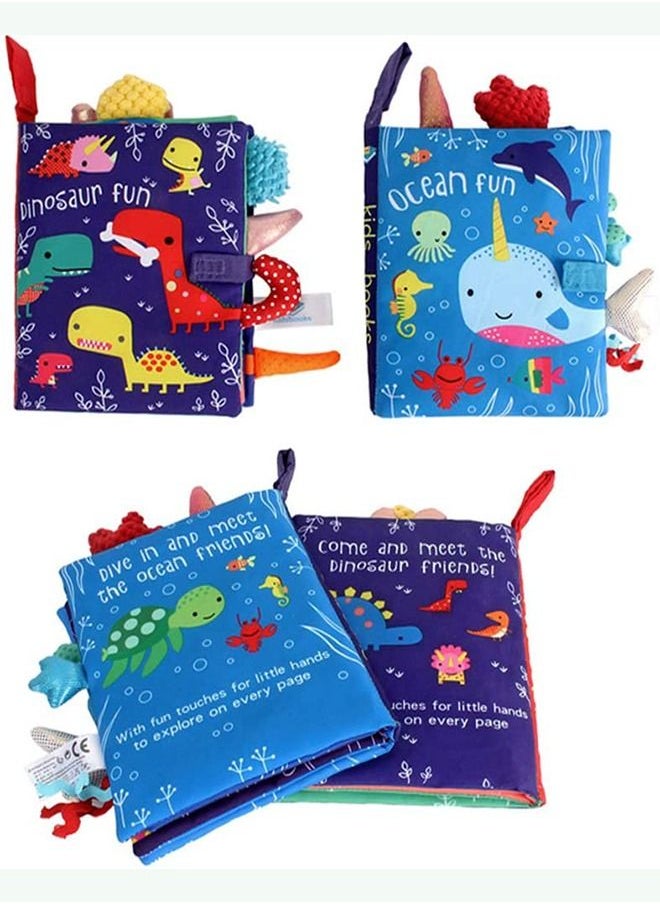 Y&D Soft Baby Crinkle Cloth Book for Dinosaur and Ocean Tail Early Education Toy (2 Packs)  - Image 2