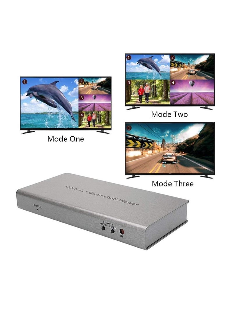 Generic - Microware Video 4x1 HDMI Quad Multi-Viewer with Seamless Switcher Selector 3D 1080p, 4x1 PIP Mode Multi-Viewer (4X1 Multi-Viewer, Silver) - Image 1