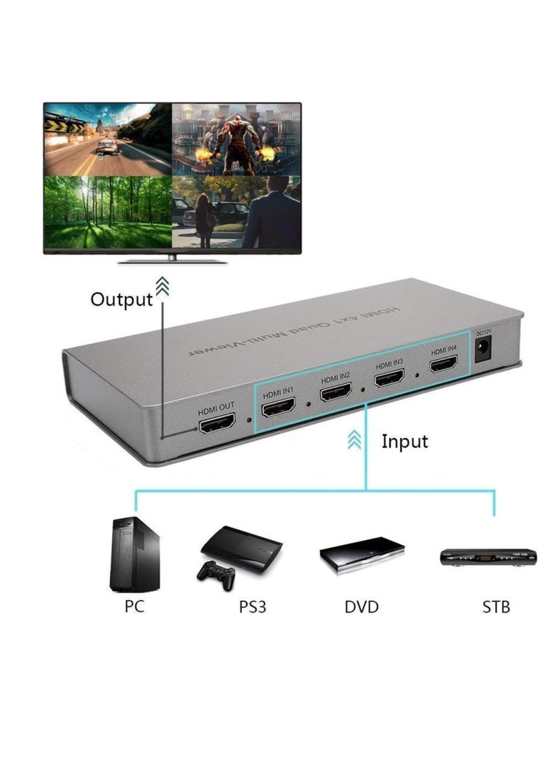Generic - Microware Video 4x1 HDMI Quad Multi-Viewer with Seamless Switcher Selector 3D 1080p, 4x1 PIP Mode Multi-Viewer (4X1 Multi-Viewer, Silver) - Image 1