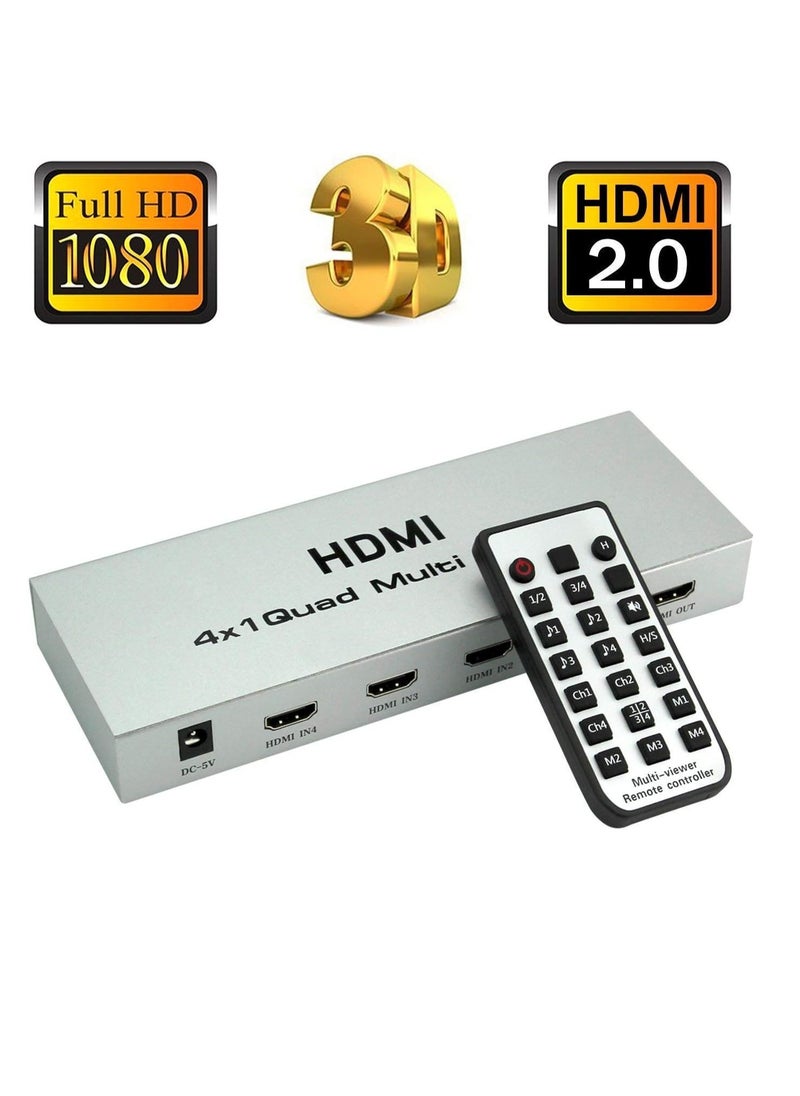 Generic - Microware Video 4x1 HDMI Quad Multi-Viewer with Seamless Switcher Selector 3D 1080p, 4x1 PIP Mode Multi-Viewer (4X1 Multi-Viewer, Silver) - Image 1