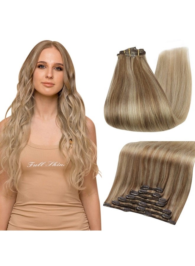Full Shine Balayage Clip in Hair Extensions Real Human Hair Blonde Human Hair Extensions Clip ins Clip in Extensions Color 10 Fading to 16 and 16 Blonde Clip in Human Hair 7Pcs 120 Gram 22 Inch - Image 1