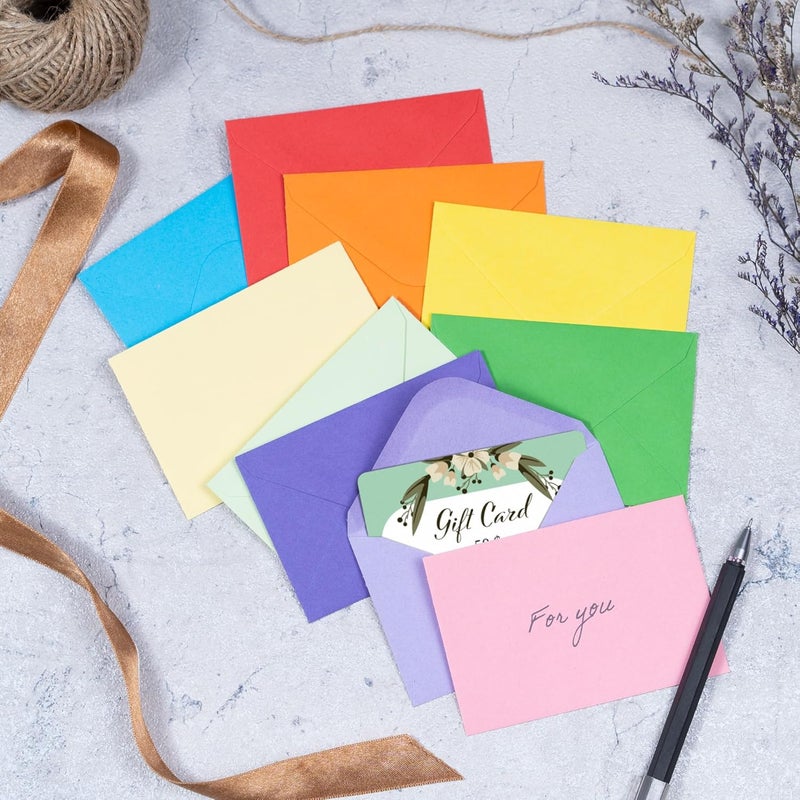 MATICAN Gift Card Envelopes - Gummed 100-Count Mini Envelopes, Paper Business Card Envelopes, Bulk Tiny Envelope Pockets for Small Note Cards, 10 Colors, 4 x 2.7 Inches - Image 2